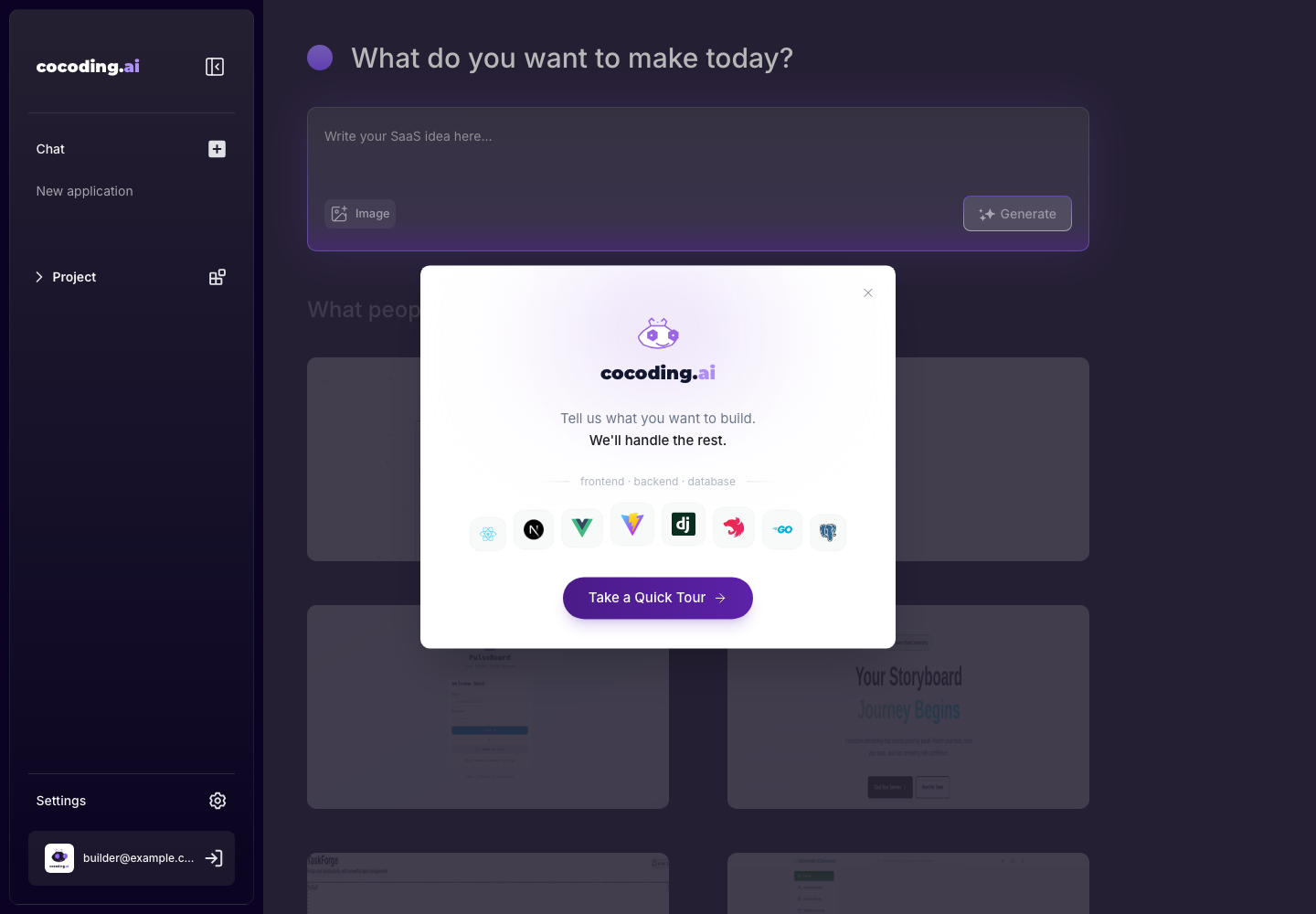 Cocoding AI assistant start screen