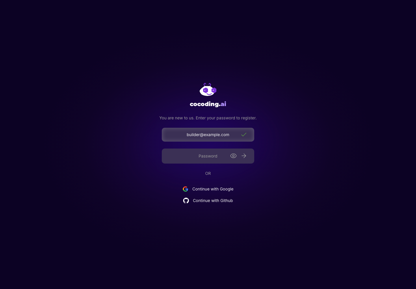 Cocoding AI registration password step for a new account