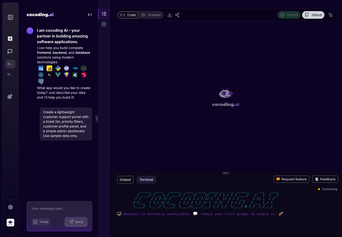 Cocoding AI output and terminal panel